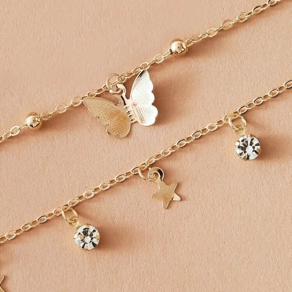 3/$30 Gold Butterflies w/ rhinestone 2pc bracelet - Picture 2 of 3